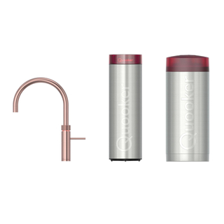 Quooker Fusion Round robinet d'eau bouillante - bec pivotant - Combi+ incl. réservoir Cube - Eau chaude / bouillante / pétillante / filtrée - Cuivre rose