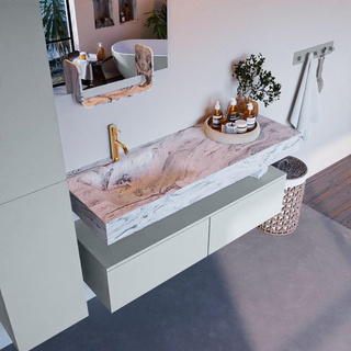 Mondiaz ALAN-DLUX Ensemble de meuble - 130cm - meuble Clay mat - 2 tiroirs - Lavabo Cloud Glace suspendu - vasque Gauche - 1 trou de robinet