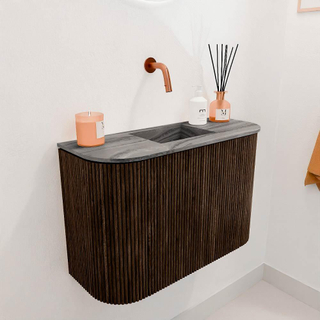 Mondiaz JOYA-DLUX 63.2cm toiletmeubel - ronding links en rechts kleur Walnut - Wastafel FAYE positie Midden Zonder kraangat kleur Sombra.