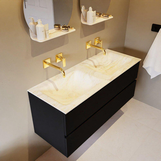 Mondiaz VICA-DLUX ensemble de meuble de salle de bain - 120cm - meuble sous-vasque urban - 2 tiroirs - lavabo encastré cloud double - sans trous de robinet - version haute de 60cm - ostra