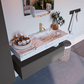 Mondiaz ALAN-DLUX Ensemble de meuble - 110cm - meuble Dark grey mat - 1 tiroir - Lavabo Cloud Glace suspendu - vasque Droite - 1 trou de robinet