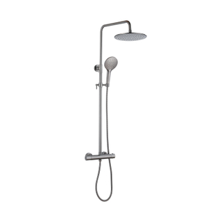 Fortifura Calvi Regendoucheset - thermostatisch - 25cm hoofddouche - metalen slang - ronde handdouche - Geborsteld Gunmetal PVD