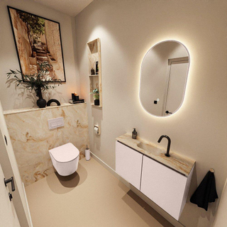 MONDIAZ TURE-DLUX Meuble toilette - 80cm - Rosee - EDEN - vasque Frappe - position centrale - 1 trou de robinet