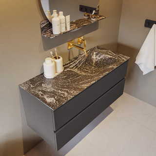 Mondiaz VICA-DLUX ensemble de meuble de salle de bain - 110cm - meuble sous-vasque gris foncé - 2 tiroirs - lavabo encastré cloud droite - sans trous de robinet - miroir modèle spot - version XL 60cm de haut - lave