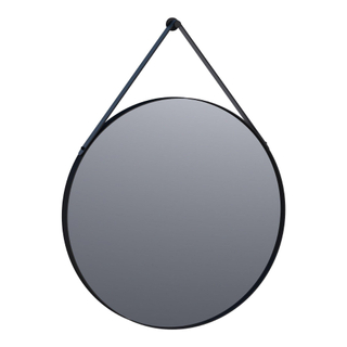 Saniclass Silhouette Spiegel - rond - 70x70cm - zonder verlichting - rond - leren band - zwart aluminium -