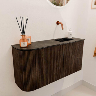 Mondiaz JOYA-DLUX 81.6cm toiletmeubel - ronding links kleur Walnut - Wastafel FAYE positie Rechts Zonder kraangat kleur Lava.