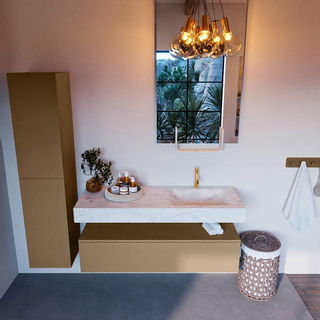 Mondiaz ALAN-DLUX Ensemble de meuble - 130cm - meuble Oro mat - 1 tiroir - Lavabo Cloud Opalo suspendu - vasque Droite - 1 trou de robinet