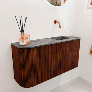 Mondiaz JOYA-DLUX 81.6cm toiletmeubel - ronding links kleur Ruby - Wastafel FAYE positie Rechts Zonder kraangat kleur Sombra.