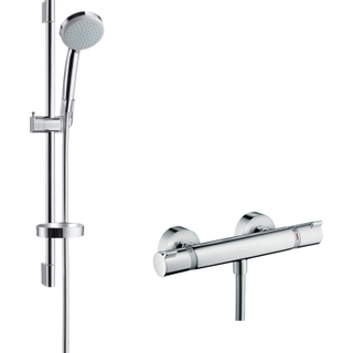 Hansgrohe Ecostat Comfort Set de douche thermostatique avec barre de douche UnicaC 65cm et douchette à main Croma 100 EcoSmart chrome