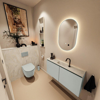 MONDIAZ TURE-DLUX Meuble toilette - 100cm - Greey - EDEN - vasque Ostra - position centrale - 1 trou de robinet