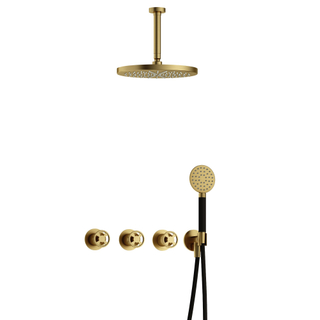Hotbath Cobber IBSW70 Regendoucheset inbouw - 15cm plafondarm - 30cm ronde hoofddouche - 3 standen handdouche - Geborsteld messing PVD