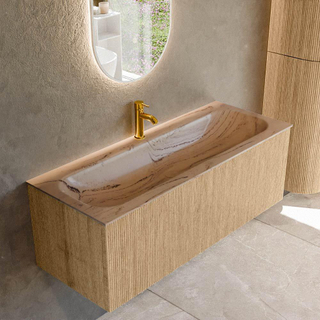 MONDIAZ KURVE-DLUX 120cm badmeubel kleur Oak met 1 lade en 0 deuren. Wastafel BIG LARGE Midden 1 kraangat Arena.