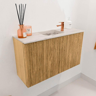 Mondiaz JOYA-DLUX 70cm toiletmeubel - kleur Oak - Wastafel FAYE positie Midden 1 kraangat kleur Nata.