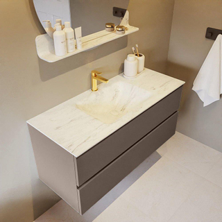 Mondiaz VICA-DLUX Ensemble de meuble de salle de bain - 110cm - meuble sous-vasque fumée - 2 tiroirs - lavabo encastré nuage milieu - 1 trou de robinet - version haute 60cm - opalo