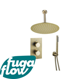 FugaFlow Eccelente Sobrado Badkamer inbouw regendoucheset Thermostatisch Plafondarm 20cm met 25cm hoofddouche staaf handdouche geborsteld messing PVD