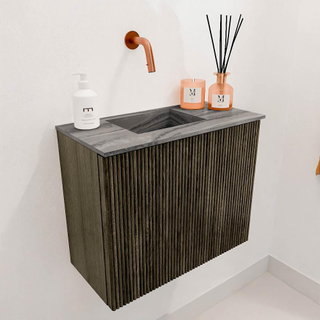 Mondiaz JOYA-DLUX 50cm toiletmeubel - kleur Shadow - Wastafel FAYE positie Links Zonder kraangat kleur Sombra.