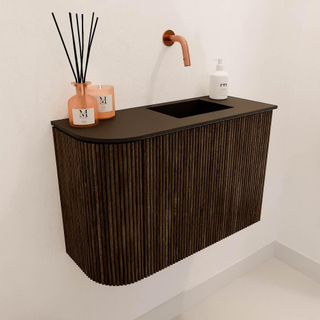 Mondiaz JOYA 61.6cm toiletmeubel - ronding links kleur Walnut - Wastafel FAYE positie Rechts Zonder kraangat kleur Urban.