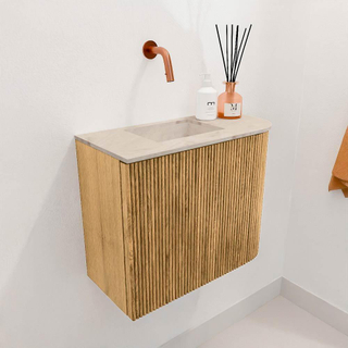 Mondiaz JOYA-DLUX 51.6cm toiletmeubel - ronding rechts kleur Oak - Wastafel FAYE positie Links Zonder kraangat kleur Frappe.
