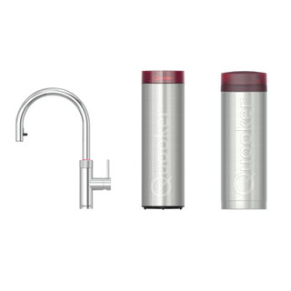 Quooker BE Flex Round kokendwaterkraan - draaibare & uittrekbare uitloop - PRO3 incl. Cube reservoir - Warm / kokend / bruisend / gefilterd water - chroom