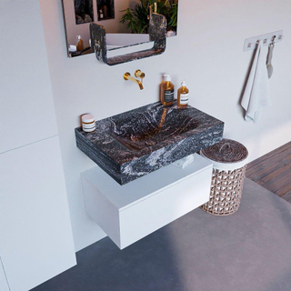 Mondiaz ALAN-DLUX Ensemble de meuble - 70cm - meuble Talc mat - 1 tiroir - Lavabo Cloud Lava suspendu - vasque Centre - 0 trous de robinet