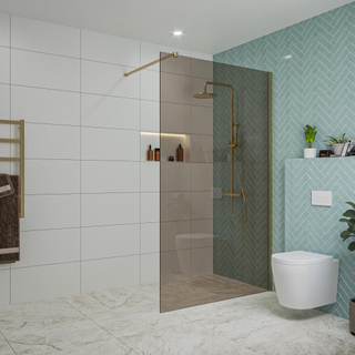 FugaFlow Eccelente Vetro inloopdouche badkamer - 120x200cm - rookglas - wandarm - geborsteld messing