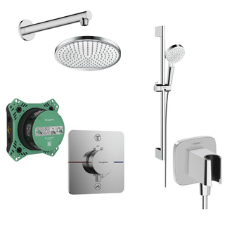Hansgrohe Showerselect Ensemble de douche - élément encastré - mitigeur thermostatique - pomme de tête - bras de douche - support de douchette - barre coulissante - flexible de douche - chrome