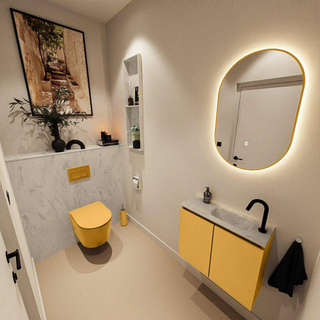 MONDIAZ TURE-DLUX Meuble toilette - 60cm - Ocher - EDEN - vasque Opalo - position droite - 1 trou de robinet