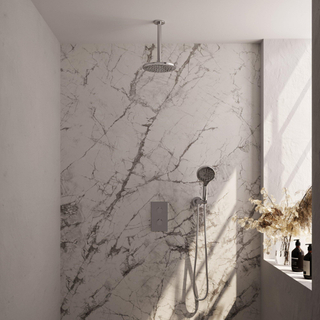 Ensemble de douche à encastrer Brauer Chrome Carving - douche principale 20 cm - bras plafond 20 cm - 2 fonctions - incluant la partie encastrable - douchette ronde 3 positions - chrome