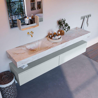 Mondiaz ALAN-DLUX Ensemble de meuble - 200cm - meuble Clay mat - 2 tiroirs - Lavabo Cloud Frappe suspendu - vasque Gauche - 0 trous de robinet