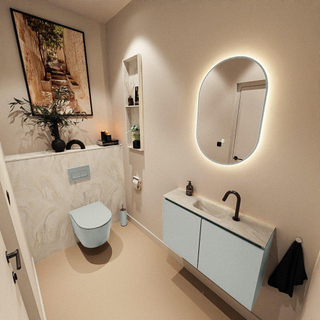 MONDIAZ TURE-DLUX Meuble toilette - 80cm - Greey - EDEN - vasque Ostra - position centrale - 1 trou de robinet