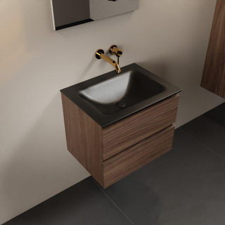 Mondiaz AIVY Ensemble de meuble - 60x45x50cm - 0 trous de robinet - 1 vasque Urban Solid surface - Centre - 2 tiroirs - avec miroir - Melamine Mocha