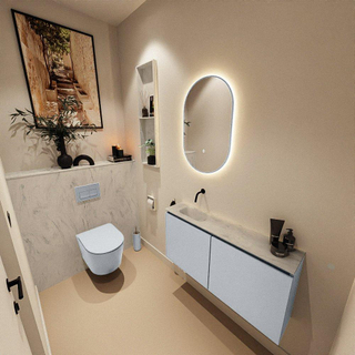 MONDIAZ TURE-DLUX Meuble toilette - 100cm - Clay - EDEN - vasque Opalo - position gauche - sans trou de robinet