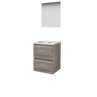 Basic-Line Ultimate 46 ensemble de meubles de salle de bain 50x46cm sans poignée 2 tiroirs lavabo en porcelaine 1 trou de robinetterie miroir éclairage mfc scotch oak