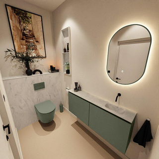 MONDIAZ TURE-DLUX Meuble toilette - 120cm - Army - EDEN - vasque Opalo - position droite - sans trou de robinet