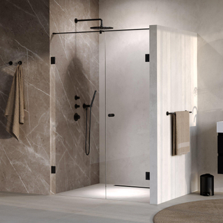 BRAUER Void Carving Nisdeur - 2-delig - 130x200cm - 60cm draaideur aan muur - glascoating - omkeerbaar - helder glas - mat zwart