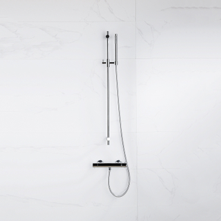 FortiFura Calvi Ensemble de douche barre curseur avec douchette stick, flexible en métal et robinet de douche Chrome