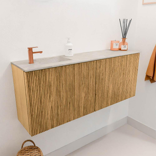 Mondiaz JOYA-DLUX 100cm toiletmeubel - kleur Oak - Wastafel FAYE positie Links 1 kraangat kleur Ostra.