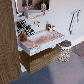 Mondiaz ALAN-DLUX meuble sous lavabo de salle de bains - 80cm - 1 tiroir - vasque Cloud Glace - sans trou de robinet - Dark brown