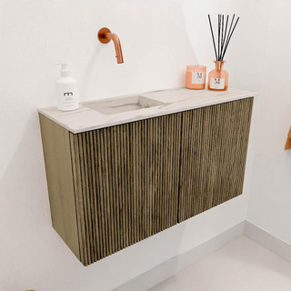 Mondiaz JOYA-DLUX 70cm toiletmeubel - kleur Dusk - Wastafel FAYE positie Links Zonder kraangat kleur Nata.