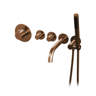 Brauer Copper Edition Badkraan Inbouw - douchegarnituur - 20cm uitloop - met inbouwdeel - 3 gladde knoppen - handdouche staaf 1 stand - PVD - geborsteld koper