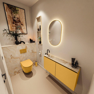 MONDIAZ TURE-DLUX Meuble toilette - 100cm - Ocher - EDEN - vasque Frappe - position gauche - 1 trou de robinet
