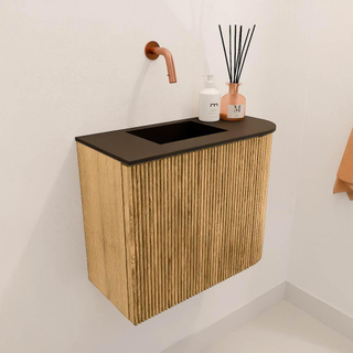Mondiaz JOYA 51.6cm toiletmeubel - ronding rechts kleur Oak - Wastafel FAYE positie Links Zonder kraangat kleur Urban.