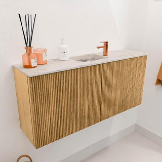 Mondiaz JOYA-DLUX 90cm toiletmeubel - kleur Oak - Wastafel FAYE positie Midden 1 kraangat kleur Nata.