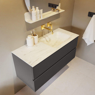 Mondiaz VICA-DLUX ensemble de meuble de salle de bain - 110cm - meuble sous-vasque gris foncé - 2 tiroirs - lavabo encastré cloud droite - sans trous de robinet - version haute de 60cm - opalo