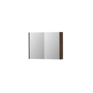 INK SPK1 Spiegelkast - 80x14x60cm - 2 deuren - dubbelzijdige Spiegel - schakelaar en stopcontact - MDF Fineer Chocolate