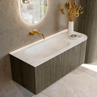 Mondiaz KURVE-DLUX Ensemble de meuble salle de bain - 115x46x40cm - 1 tiroir - 1 porte - lavabo en solid surface - gauche - sans trou de robinet - Shadow