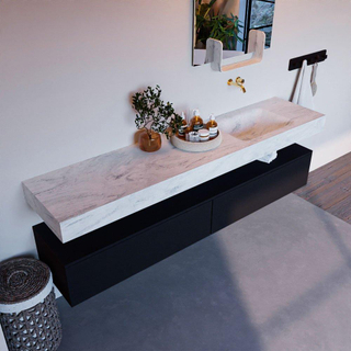 Mondiaz ALAN-DLUX Ensemble de meuble - 200cm - meuble Urban mat - 2 tiroirs - Lavabo Cloud Opalo suspendu - vasque Droite - 0 trous de robinet