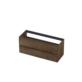 Ink fineer meuble sous lavabo 120x52x45cm 2 tiroirs sans poignée corniche en bois décor bois chocolat