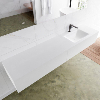 Mondiaz Lagom Meuble avec 2 tiroir 200x30x45cm vasque Cloud droite 1 trou de robinet Solid Surface Talc