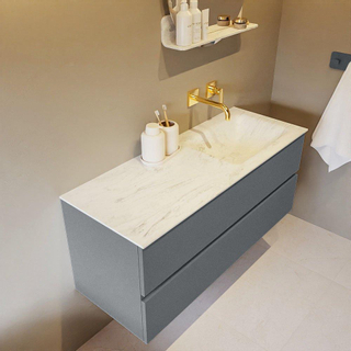 Mondiaz VICA-DLUX ensemble de meuble de salle de bain - 120cm - meuble sous-vasque plata - 2 tiroirs - lavabo encastrée cloud droite - sans trous de robinet - version haute de 60cm - opalo